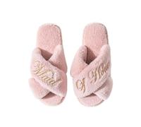 OWITER Bride & Bridesmaid Slippers for Wedding Party - Fluffy Slippers 6053 (Mauve Maid of Honor, Adult, Women, Large, Alpha, UK Size, Wide)