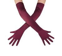 OWITER Long Elbow Gloves Bride Satin Gloves 1920s Opera Evening Party Dance Prom (Crimson)