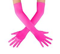 OWITER Long Elbow Gloves Bride Satin Gloves 1920s Opera Evening Party Dance Prom (Rose Pink)