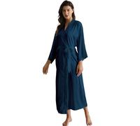 OWITER Long Women's Satin Robe for Wedding Party or Bachelor Party 6040 (UK, Alpha, One Size, Regular, Regular, Dark Navy)