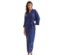 OWITER Long Women's Satin Robe for Wedding Party or Bachelor Party 6040 (UK, Alpha, One Size, Regular, Regular, Navy Blue)