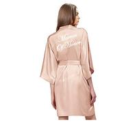 owiter Satin Robe for women Short Bride and Bridesmaid Rose Gold Dressing robe for Wedding Party…, Rose Gold Matron of Honor, XL