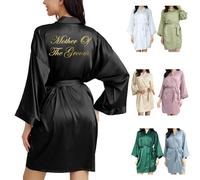OWITER Women's Satin Robe Bride Bridesmaid Robe for Wedding Bridal Party Luxury Gifts (One Size, Black Mother Of The Groom)