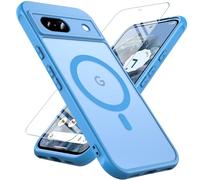 OWKEY For Google Pixel 8A 5G Case, Magnetic Google Pixel 8A Mobile Phone Case for MagSafe with Protection Glass Thin Military Protection Protective Case for Google Pixel 8A (Blue)