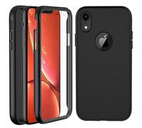 OWKEY For iPhone XR Case, iPhone XR Phone Case, 360° Full Body Bumper Case Built-in Screen Protector, Rugged PC Front+Soft Liquid Silicone Back Shockproof Anti-scratch Protective Cover, Black
