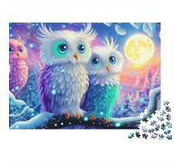 Owl 1000 Piece Jigsaw Puzzle for Adults Blue Owls in Snowy Night Challenging Brain Teaser Recycled Paper Great Gift Idea Home Decoration Puzzle Smooth Edging 70x50cm/1000pcs