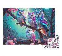 Owl 1000 Piece Puzzles Colorful Sakura Night Owls Wall Decoration Educational Game Gifts Puzzles for Adults Jigsaw Puzzles for Adults 70x50cm/1000pcs