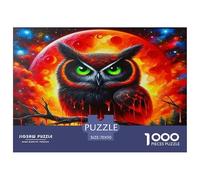 Owl 1000 Pieces Puzzle Game - Owl Red Moon Fire Mystical Vibrant The Whole Family Fun And Challenging Activity for Home Decompression70x50cm/1000pcs
