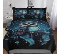 Owl 3D Duvet Cover Bedding Set for Boys Girls Adults 2 Pieces Quilt Cover Zipper Closure with Pillowcase Easy Care And Super Soft Poly Cotton Comforter Cover Single (135x200cm)