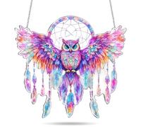 Owl Acrylic Suncatcher, Window Hanging Ornament with Chain, 20 cm | 20 × 18 cm Owl Acrylic Suncatcher with Hanging Chain for Windows, Garden, Indoor and Outdoor Decoration