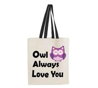 Owl Always Love You, Valentine's Day Gift, Owl Lovers Gift,Shoulder Bag Shopping Tote Bag Cotton Shopping Bag. (Black Handle)