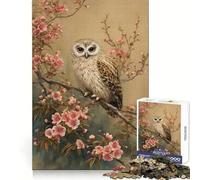 Owl Among Cherry Blossoms Vintage Painting Jigsaw Puzzles 1000 Pieces for Teenagers Recall Boost Serene Time Smooth Cut Elegant Gift (50x75cm)