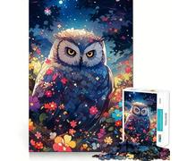 Owl Among Flowers at Night 1000 Piece Jigsaw Puzzles for Adults Jigsaw Smart Game Together Fun Image Assembly Seasonal Gift (38x26cm)
