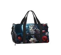 Owl Among Flowers at Night Gym Duffle Bag with Shoe Compartment Travel Weekender Overnight Bag Waterproof Sports Gym Bag with Shoulder Strap