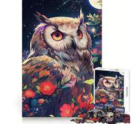 Owl Among Flowers at Night Hard Jigsaw Puzzle for Adults 1000 Pieces Boost Memory Soothing Play Premium Cut Perfect Present (50x75cm)