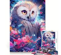 Owl Among Flowers at Night Hard Jigsaw Puzzle for Adults 1000 Pieces Memory Lift Easy Leisure Image Assembly Artistic Gift (50x75cm)