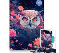 Owl Among Flowers at Night Jigsaw Puzzle for Adults 1000 Pieces Boost Recall Leisure Fun Accurate Edge Lovely Present (50x75cm)