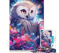 Owl Among Flowers at Night Jigsaw Puzzle for Teenagers 1000 Pieces Strong Logic Toy Quiet Calm Clear Edge Elegant Gift (38x26cm)