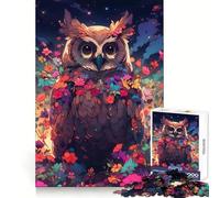 Owl Among Flowers at Night Jigsaw Puzzles 1000 Piece for Teenagers Cognitive Toy Calm Pastime Premium Edge Santa Wish List (38x26cm)
