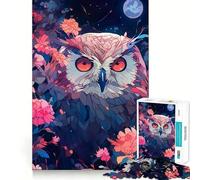 Owl Among Flowers at Night Jigsaw Puzzles 1000 Pieces for Teenagers Recall Boost Serene Time Smooth Cut Elegant Gift (38x26cm)