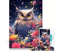 Owl Among Flowers at Night Jigsaw Puzzles for Adults 1000 Piece Mind Puzzle Slow Enjoy Image Assembly Perfect Present (50x75cm)