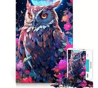 Owl Among Flowers at Night Jigsaw Puzzles for Adults 1000 Piece Mind Puzzle Slow Enjoy Image Assembly Perfect Present (38x26cm)