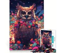 Owl Among Flowers at Night Jigsaw Puzzles for Adults1000 Pieces Mind Puzzle Cozy Relax Image Assembly (38x52cm)