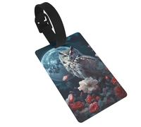 Owl Among Flowers at Night Luggage Tag PVC Travel Bag Tag with Strap ID Card Label for Suitcase Backpack Carry On Baggage Identifier