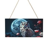 Owl Among Flowers at Night Rectangular MDF Wood Plaque Wall Art with Full Print and Hanging Rope for Home Wall Decor, Farmhouse Sign for Door, Window or Wall (Multiple Sizes)