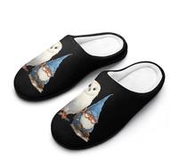 Owl And A Gnome Funny Men's Cotton Slippers Soft Non-Slip Rubber Sole House Slipper Indoor Outdoor
