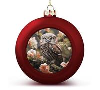 Owl and Flower Christmas Ball Ornaments 2PCS Shatterproof Christmas Tree Decorations Red Xmas Hanging Balls for Tree Decor, Holiday Wedding Party Decorative Pendants