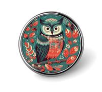 Owl And Flower Lapel Pins Metal Pin Badge Personalized Pinback Button Badges Classic Round Badge Recognition Enamel Lapel Pin for Jackets, Backpacks, Bags