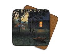 Owl and Fox Drinks Coaster by Wildlife Artist Julian Friers - Individual Owl and Fox Coaster - Non-Slip, Cork-Backed Table Coaster