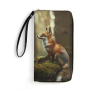 Owl and Fox Long Wallet PU Leather Credit Card Holder Money Clip Purse with Hand Strap