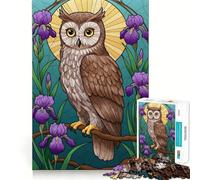 Owl And Iris Flower Art 1000 Pieces Jigsaw Puzzles for Adults Brain Challenge Toy Indoor Play Precise Cut Fine Art Piece (50x75cm)