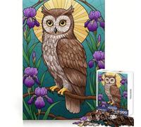 Owl And Iris Flower Art 1000 Pieces Jigsaw Puzzles for Adults Brain Challenge Toy Indoor Play Precise Cut Fine Art Piece (50x75cm)