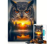 Owl And Landscape Double Exposure Hard Jigsaw Puzzle for Adults 1000 Pieces Boost Memory Soothing Play Premium Cut Perfect Present (38x52cm)