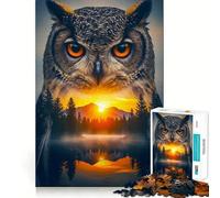 Owl And Landscape Double Exposure Hard Jigsaw Puzzle for Adults 1000 Pieces Memory Lift Easy Leisure Image Assembly Artistic Gift (38x26cm)