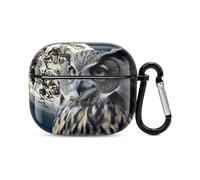 Owl and Moon Bluetooth Earbuds Case Cover Full Body Shockproof Protection Hard Case Support Wireless Charging with Keychain Personalized Gift for AirPods 3