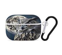 Owl and Moon Earbuds Organizer Shockproof Protective Airpods Pro Cover with Carabiner Clip Anti Fall Carrying Earphone Case Cover for Airpods Pro 2nd Generation White