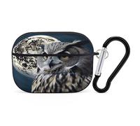 Owl and Moon Earbuds Organizer Shockproof Protective Airpods Pro Cover with Carabiner Clip Anti Fall Carrying Earphone Case Cover for Airpods Pro 2nd Generation Black
