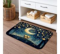 Owl and Moon Quick Dry Bath Mat, Starry Night Decorative Non Slip Shower Mat, Cozy Memory Foam Washable Bath Rugs for Bathroom Toilet Restroom 20x32 Inch