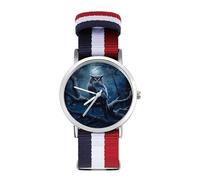 Owl and Moon Sport Watch for Men Women Nylon Strap Wrist Watch Analog Quartz Watch