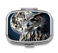 Owl and Moon Square Pill Box Travel Portable Pill Case 2 Compartment Medicine Metal Tablet Vitamin Holder Organizer for Purse Pocket