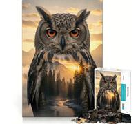 Owl And Mountain Landscape Double Exposure 1000 Piece Jigsaw Puzzles for Adults Jigsaw Smart Game Together Fun Image Assembly Seasonal Gift (38x52cm)
