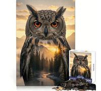 Owl And Mountain Landscape Double Exposure 1000 Piece Jigsaw Puzzles for Adults Jigsaw Smart Game Together Fun Image Assembly Seasonal Gift (38x52cm)