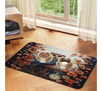 Owl and red Flowers Pet Food Mat 17.2x11.81in Absorbent Non-Slip PU Leather Feeding Mat for Dogs Cats Rubber Bottom Fast Drying Rollable Pet Bowl Placemat
