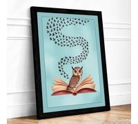 Owl and the Flying Words Framed Wall Art Print A3 Black | Ready to Hang, Premium Gi Paper, Fade-Resistant Inks, Securely Packaged, UK Made