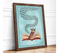 Owl and the Flying Words Framed Wall Art Print A3 Walnut
