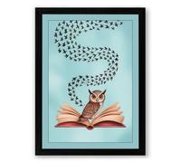 Owl and the Flying Words Modern Framed Wall Art Print A1 (84.1×59.4cm) Black, Wall Decor for Living Room, Bedroom, Office & Home, Ready to Hang, Art Gift